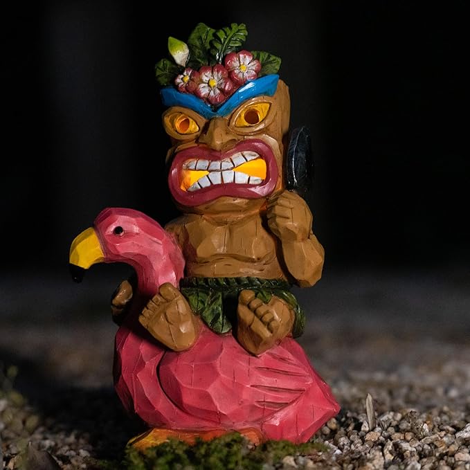 Solar Tiki Statue Flamingos Decor - Tiki Decorations Outdoor for Bar, Patio, Balcony, Yard,Lawn Ornament-VerdiqueGarden