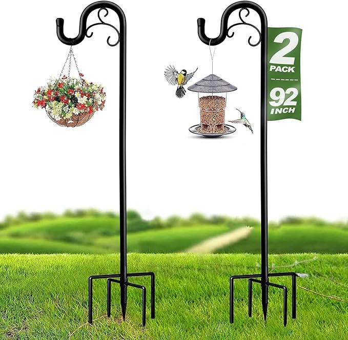 Shepherds Hook for Bird Feeders for Outside, 92 Inch Adjustable Shepards Hooks for Outdoor (2pcs), Heavy Duty Humming Bird Stand Feeder Pole, Metal Garden Hooks Hanger for Outdoor Décor-VerdiqueGarden