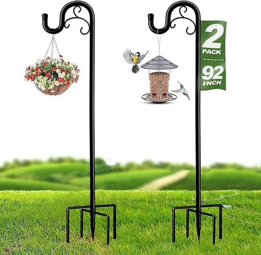 Shepherds Hook for Bird Feeders for Outside, 92 Inch Adjustable Shepards Hooks for Outdoor (2pcs), Heavy Duty Humming Bird Stand Feeder Pole, Metal Garden Hooks Hanger for Outdoor Décor-VerdiqueGarden