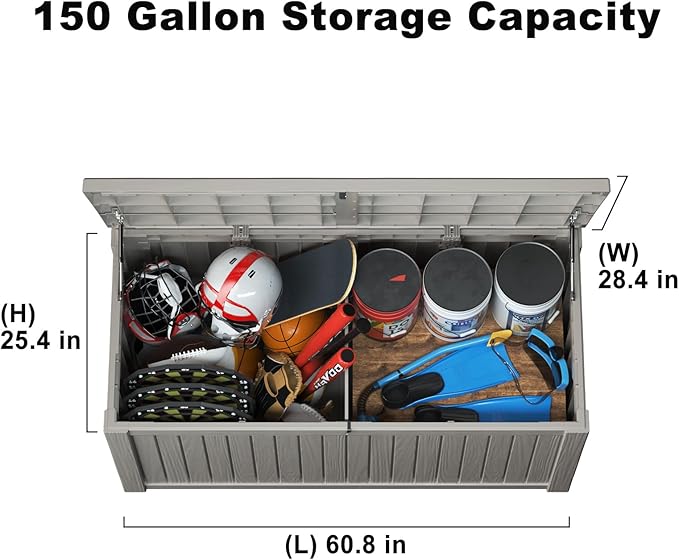 150 Gallon Outdoor Storage Box – Waterproof Deck Box for Patio & Garden,Light Brown-VerdiqueGarden