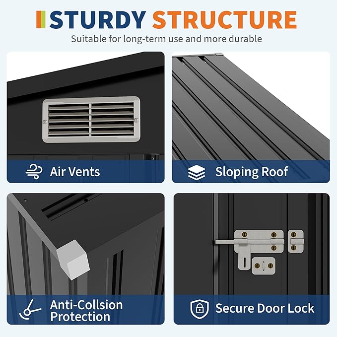 4x8 FT Metal Outdoor Lean to Storage Shed, Lean to Garden Shed Utility Tool Shed, Heavy-Duty Outdoor Metal Wall Side Storage Sheds-VerdiqueGarden