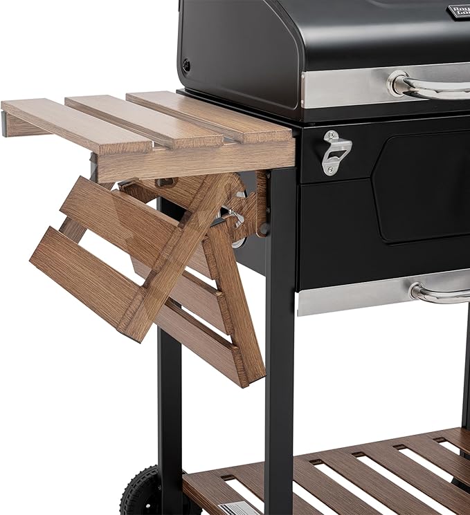 Royal Gourmet CD1824M 24-Inch Charcoal Grill, BBQ Smoker with Handle and Folding Table, Perfect for Outdoor Patio, Garden and Backyard Grilling, Black, Medium-VerdiqueGarden