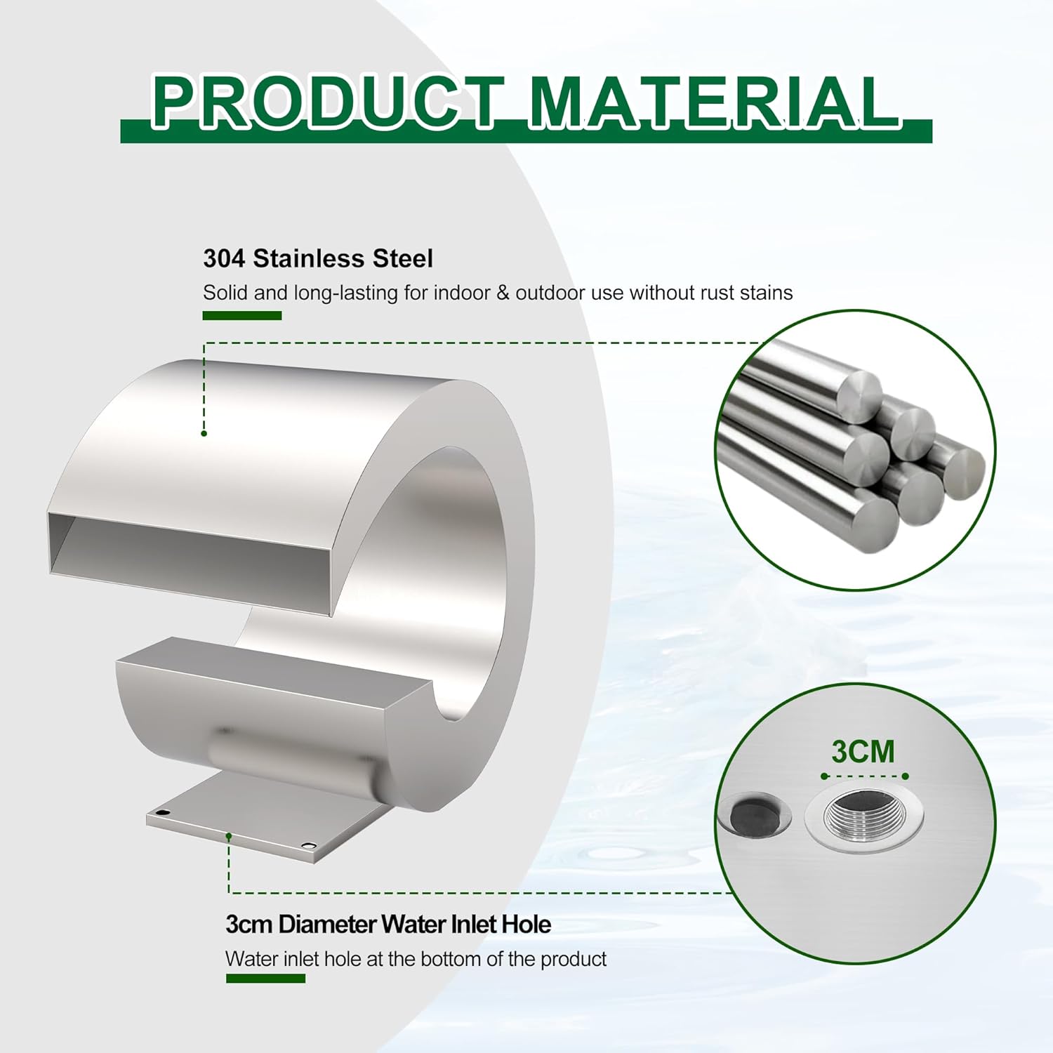 Pool Waterfall Fountain Stainless Steel Fountain 15.16'' x 15.16'' x 11.42'' Silver Pool Fountains for Ground Pools Garden Outdoor Waterfalls Sheer Descent Pond Water Feature-VerdiqueGarden