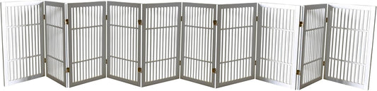 Pet Dog Gate Strong and Durable Freestanding Folding Acacia Hardwood Portable Wooden Fence Indoors or Outdoors by Urnporium (White Pet Gate, 10 Panel 30" Tall)-VerdiqueGarden