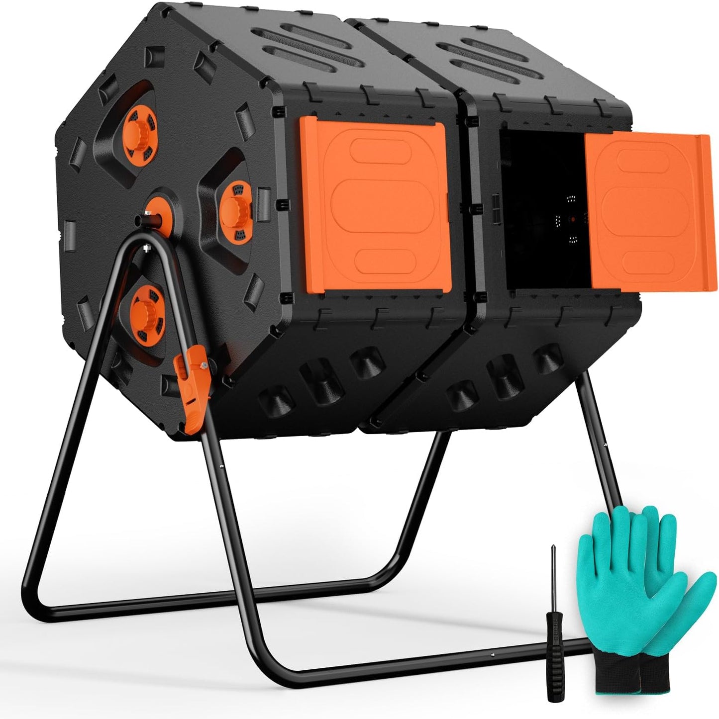 Compost Bin Outdoor 45 Gallon/170L, Fast Assemble Compost Tumbler, 360°Rotating Dual Chamber Large Composter for Outside, Garden, Backyard, and Yard-VerdiqueGarden