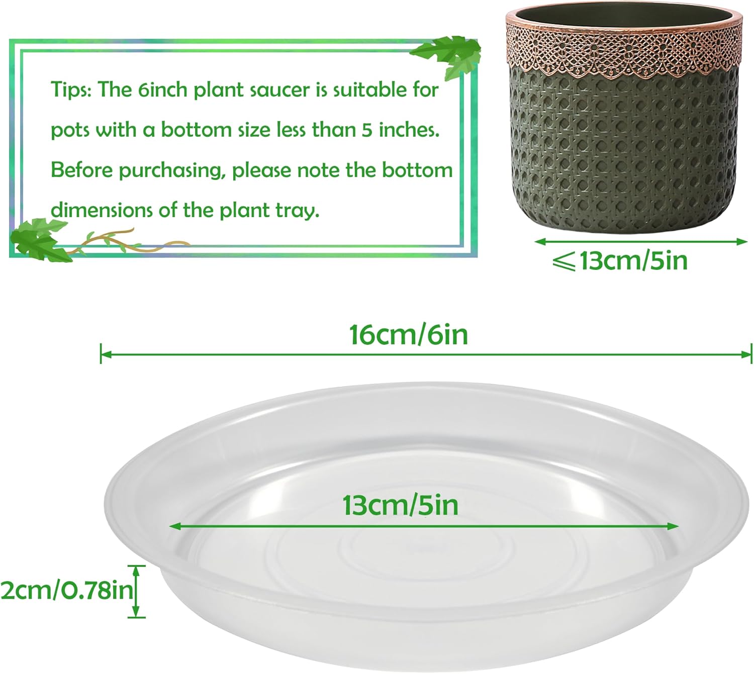 12 Pack 6 Inch Round Plant Saucers for Less 5 Inch Pot Indoors Outdoors Plant Trays for Pots Planter Saucer Plastic Plant Drip Tray Flower Planter Water Tray for Potted Plant(Clear, 6"(12pcs))-VerdiqueGarden