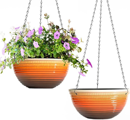 10 Inch Hanging Planter, 2 Pack Hanging Planters for Indoor Outdoor Plants Self Watering Hanging Pots with Drainage Holes for Garden Home-VerdiqueGarden