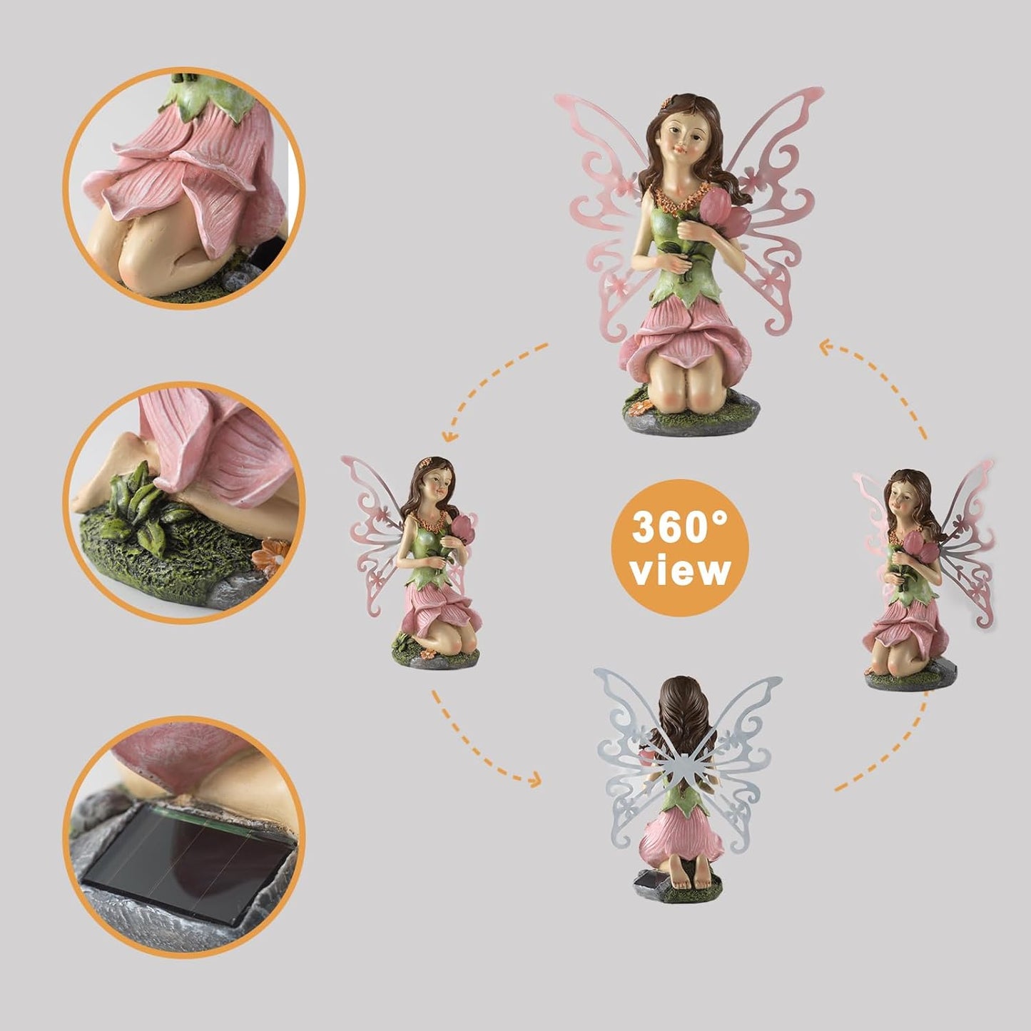 Fairy Decor, Solar Outdoor Statue, Accessories for Fairy Garden Gifts - Resin Figurine for Patio Yard Lawn, Size 8.35 x 4.92 x 10.82 inches-VerdiqueGarden