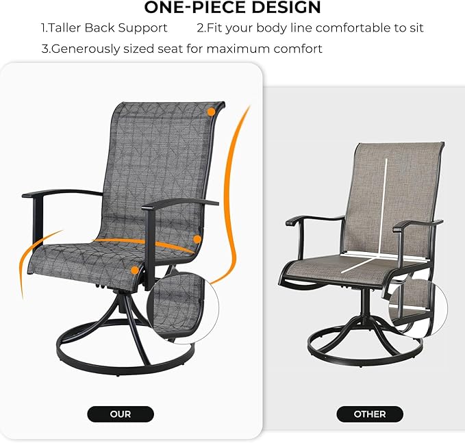 Grand patio Outdoor Swivel Dining Chairs Set of 2, 360 Degree Mesh Sling Rocker Sets for Deck, Garden Backyard, Black & Grey Plaid-VerdiqueGarden