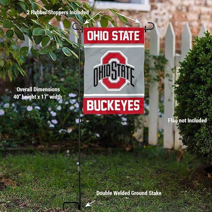 College Flags & Banners Co. Ohio State Buckeyes Garden Flag with Stand Holder-VerdiqueGarden