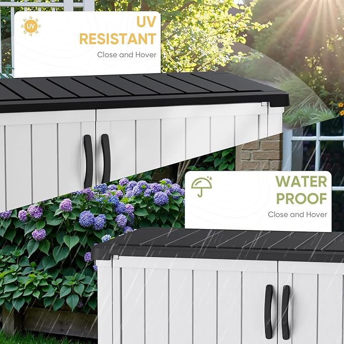 Devoko 50 Cu Ft Outdoor Storage Cabinet - Waterproof Vertical Shed for Patio, Garden & Deck, Heavy-Duty Tool Storage Box for Cushions, Accessories & Equipment, Durable & Weather-Resistant (White)-VerdiqueGarden