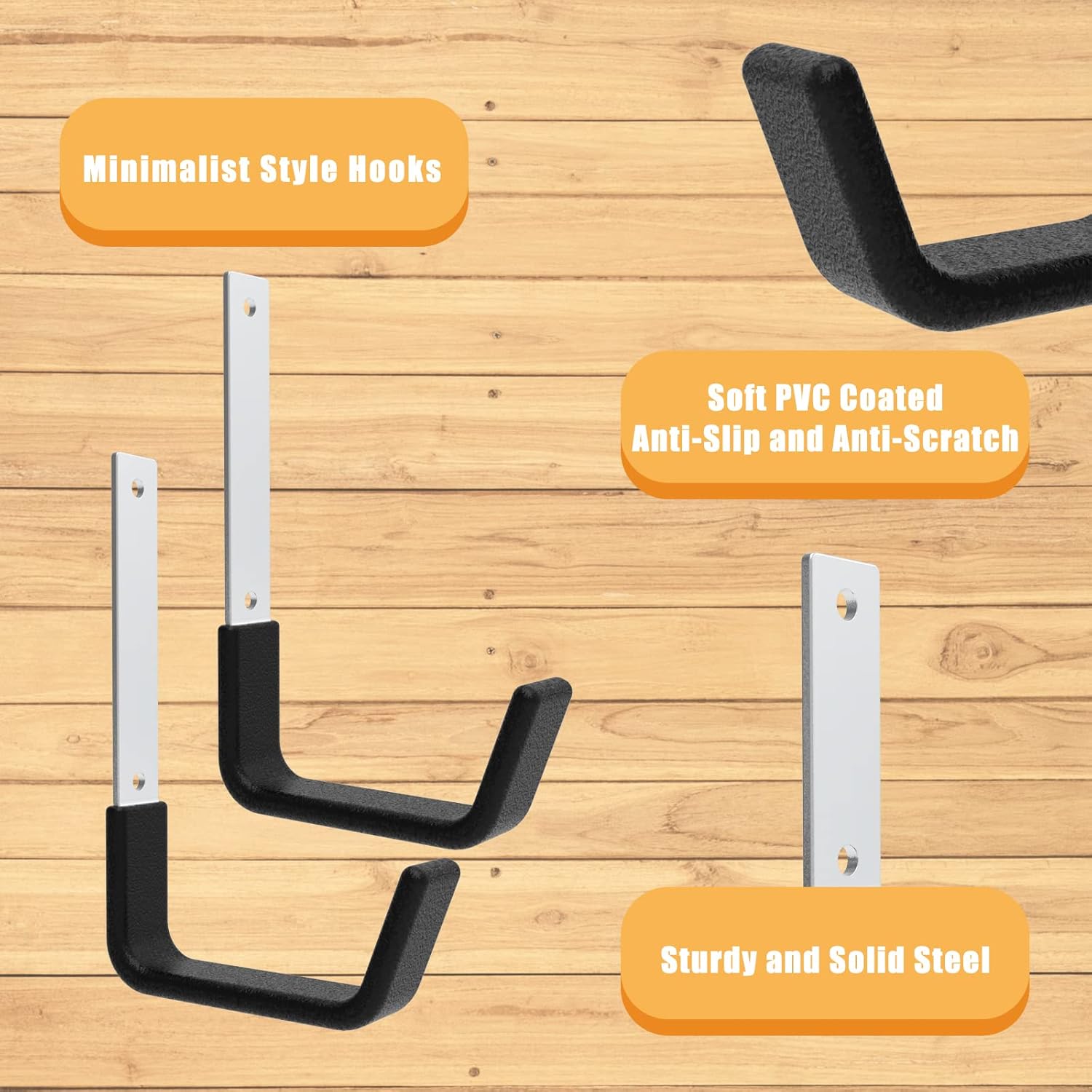 Heavy Duty Utility Hooks for Wall Mount, Garage Wall Hooks, Multi-Use Hose, Bike, Ladder, Chainsaw & Leaf Blower Hanger - 2 Medium (2 M)-VerdiqueGarden