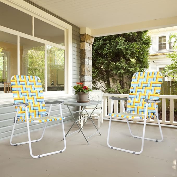 VINGLI Patio Lawn Webbed Folding Chairs Set of 4, Outdoor Beach Chair Portable Dining Chair for Outdoor Yard, Garden (Yellow, Classic)-VerdiqueGarden