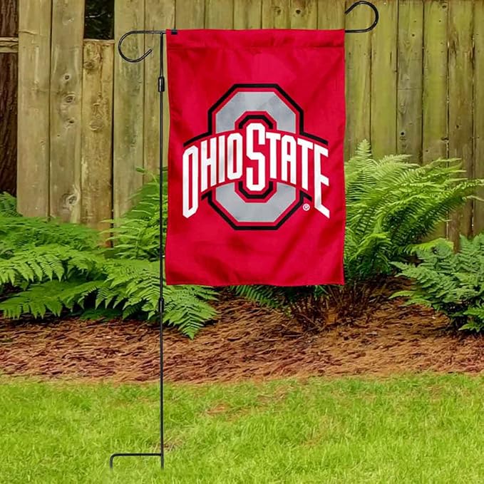 College Flags & Banners Co. Ohio State Buckeyes Red Garden Banner Flag with Flag Pole Stand Set-VerdiqueGarden