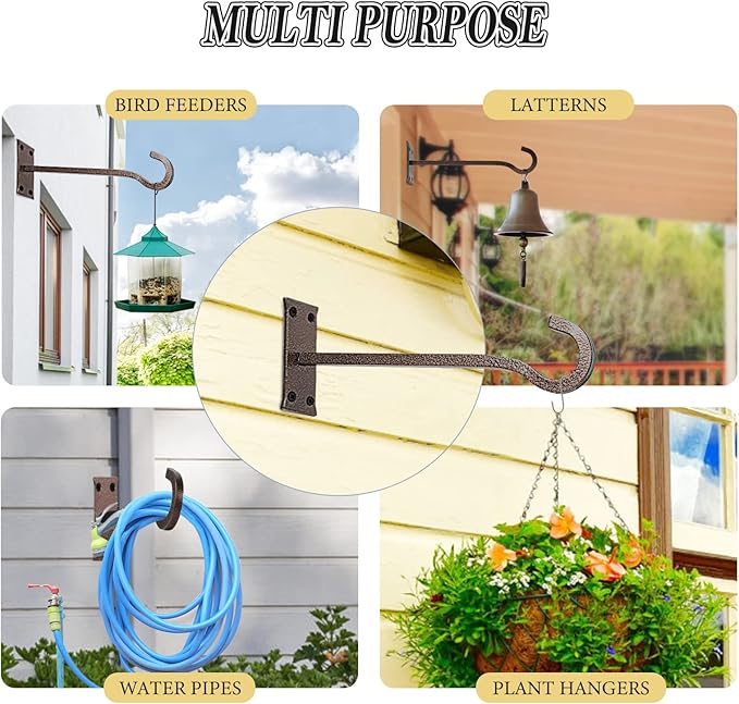 10inch Heavy Duty Plant Hangers Outdoor or Indoor Bird Feeder Hanger Shepherd Hooks 2pcs Bronze hammertone Metal Wall Hook for Hanging Plant Bracket, Lantern, Flower Basket, Wind Chimes-VerdiqueGarden
