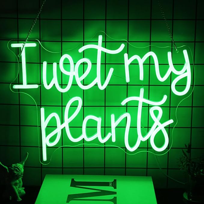 I Wet My Plants Neon Sign Green Letters LED Signs for Wall Decor Green Plant Neon Lights Words Neon Light Sign for Garden Living Room Bedroom Porch Decor Plant Gifts for Plant Lovers-VerdiqueGarden