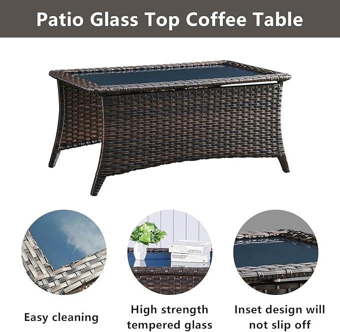 Wicker Outdoor Furniture Patio Furniture Set - 6 Piece Patio Conversation Set with Swivel Rocker Chairs, Rattan Sofa, Ottomans and Coffee Table, Beige Cushion-VerdiqueGarden