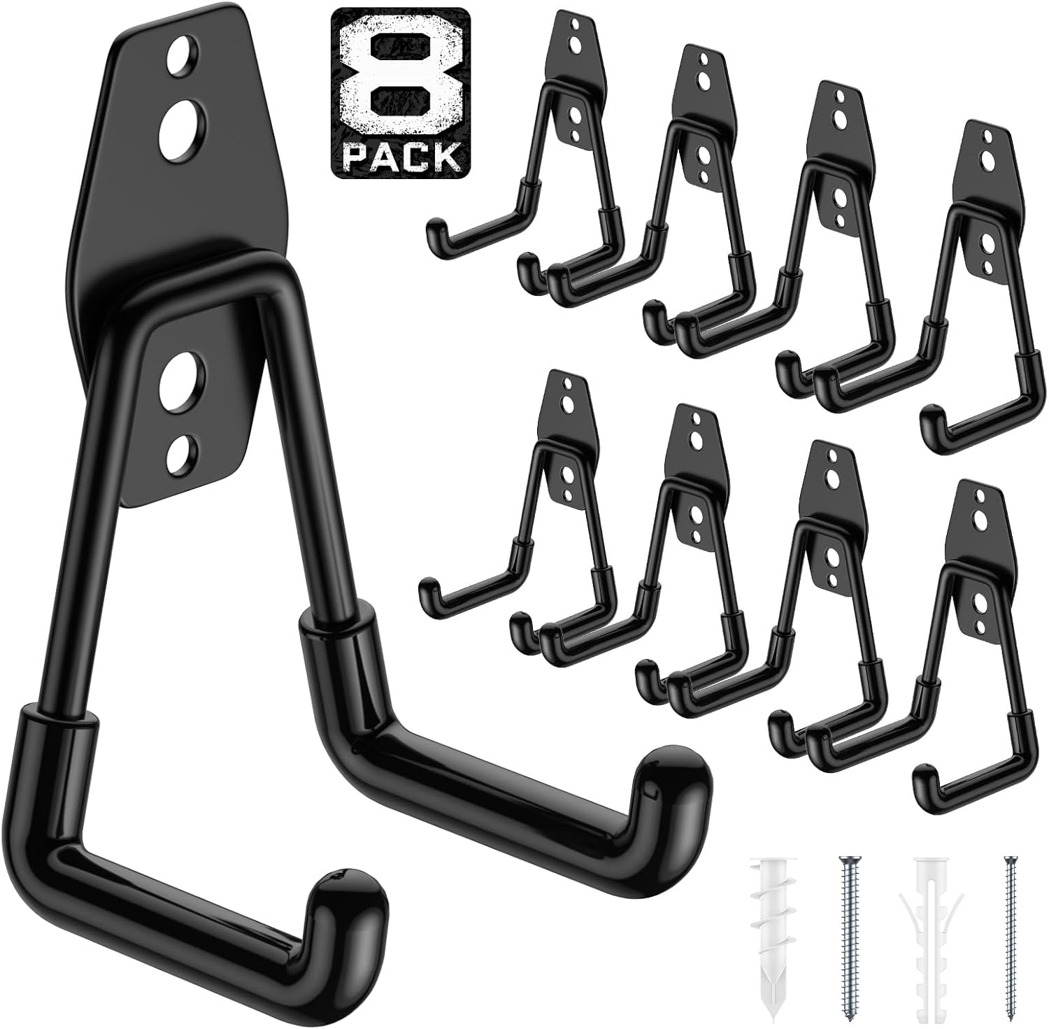 Utility Steel Wall Mount Heavy Duty Garage Hooks with Anti-Slip Coating,Storage More Yard,Garden and Power Tools and for Hanging Hose,Ladder and Bike(8 Pack 4.5x2.75 inch)-VerdiqueGarden