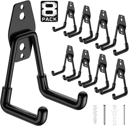 Utility Steel Wall Mount Heavy Duty Garage Hooks with Anti-Slip Coating,Storage More Yard,Garden and Power Tools and for Hanging Hose,Ladder and Bike(8 Pack 4.5x2.75 inch)-VerdiqueGarden