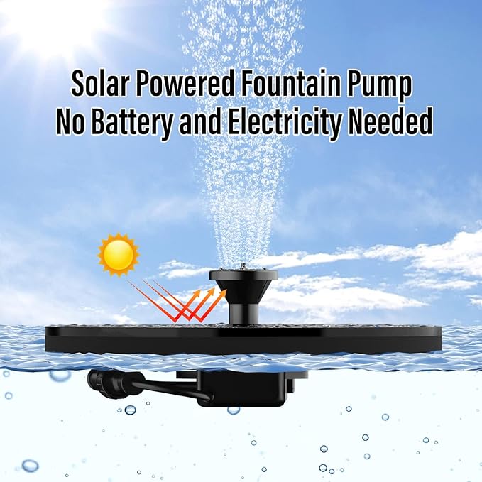 Solar Fountains,Solar Water Fountain,Solar Powered Bird Bath Fountain with 6 Nozzles - Free Standing Floating Solar Water Fountain for Bird Bath, Garden, Pond, Pool (Black-1W)-VerdiqueGarden