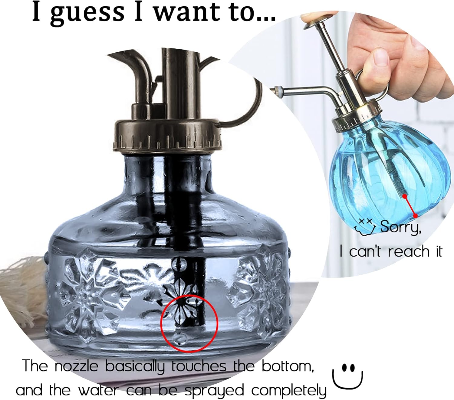 XXXFLOWER Glass Plant Mister Spray Indoor Plant Spritzer Succulent Watering Bottle with Bronze Pump 6 Inches for Home Decor Vintage (Grey)-VerdiqueGarden