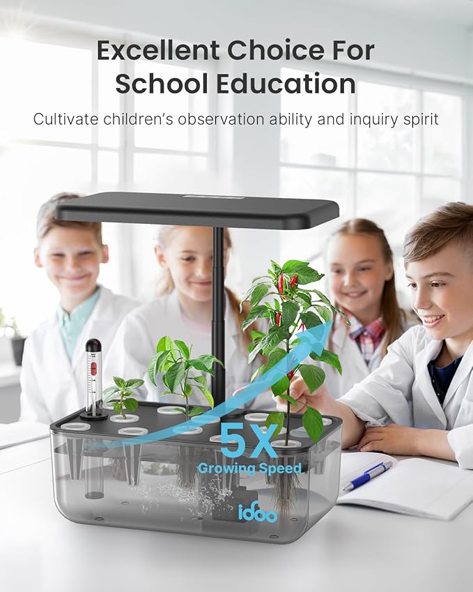 iDOO Hydroponics Growing System Kit 12 Pods, Christmas Gifts Gardening Gifts for Women Mom Dad Kids, Indoor Herb Garden with LED Grow Light for Home School, Indoor Plants Good for Mental Health-VerdiqueGarden