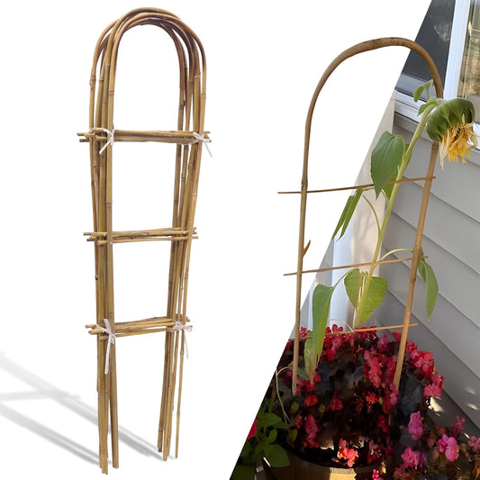10 Pack 4ft U-Shape Bamboo Trellis for Climbing Plants, Natural Garden Trellis for Tomatoes, Cucumbers, Potted Plants, Vegetables Indoor Outdoor-VerdiqueGarden