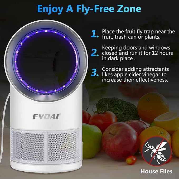 Fruit Fly Trap for Indoors, Fly Traps Indoor for Home Indoor Insect Trap with Suction, Time Setting, Bug Light & 10 Pcs Sticky Glue Boards (White)-VerdiqueGarden