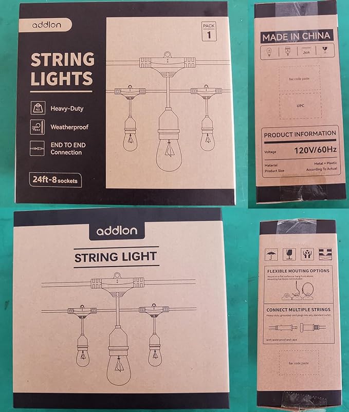 addlon 24FT Outdoor String Lights Commercial Grade Weatherproof Strand Edison Vintage Bulbs, ETL Listed Heavy-Duty Decorative Café Market Patio Lights for Bistro Classic Black-VerdiqueGarden