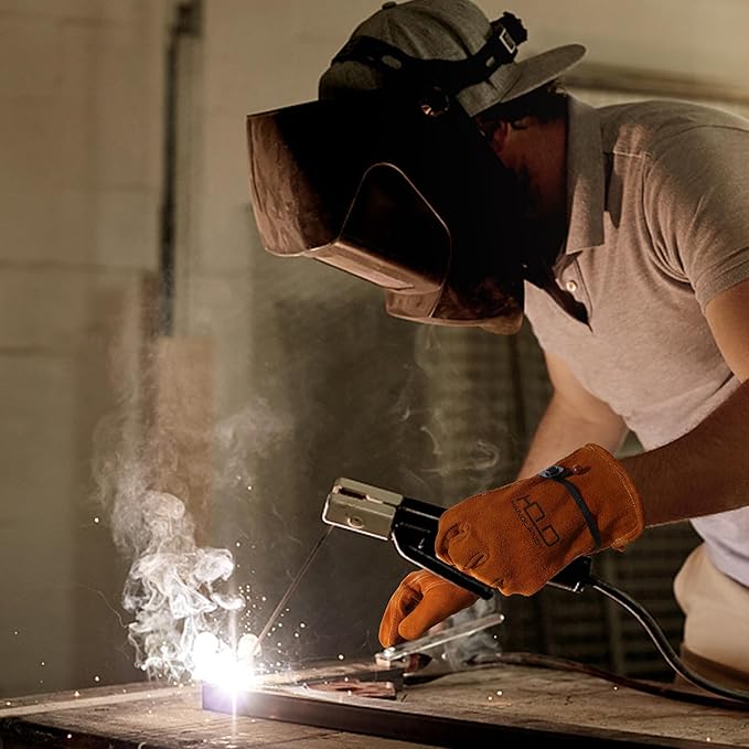 HLDD HANDLANDY Leather Work Gloves for Men & Women, Adjustable Wrist Cowhide Gardening Glove with Reinforced Palm for Driver-VerdiqueGarden