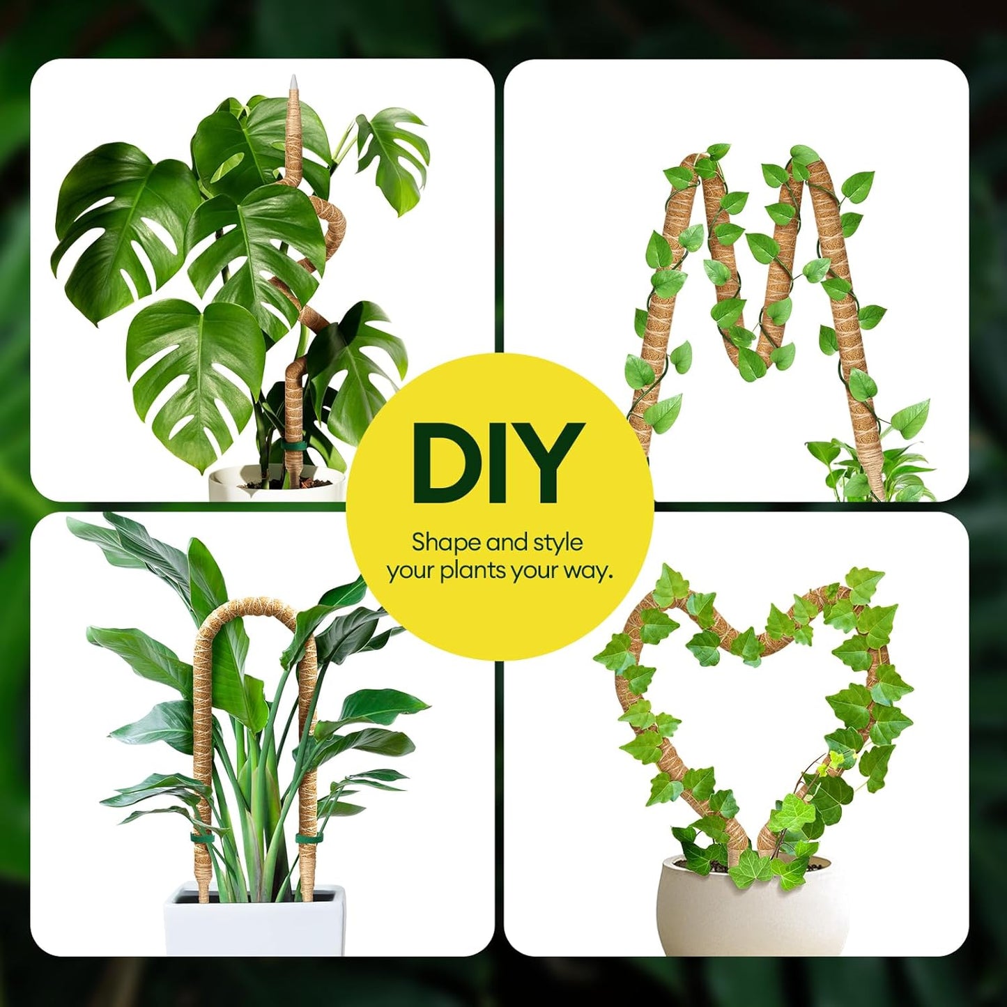 3-Pack 28” Bendable Moss Pole Monstera Plant Support for Climbing Indoors Plants, Coir Moss Poles Sticks DIY, Plant Support Stake for Potted Plants-VerdiqueGarden