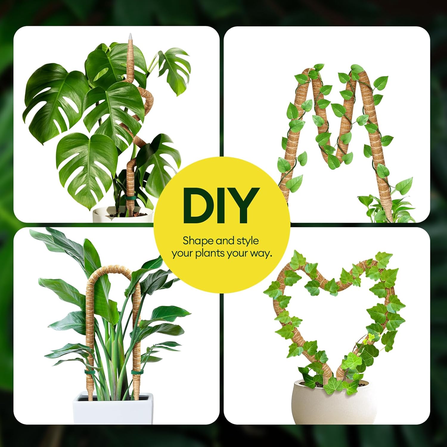 3-Pack 28” Bendable Moss Pole Monstera Plant Support for Climbing Indoors Plants, Coir Moss Poles Sticks DIY, Plant Support Stake for Potted Plants-VerdiqueGarden