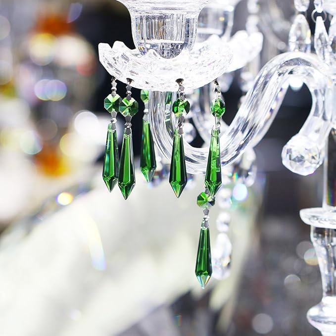 HDCRYSTALGIFTS 25pcs 55mm Green Crystal Icicle Pendant Chandelier Prisms Drops Lamp Candle Holders Curtain DIY Parts-VerdiqueGarden