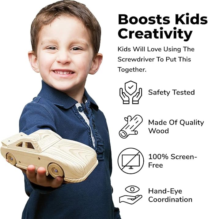 Kraftic Woodworking Building Kit for Kids and Adults, 3 Educational DIY Carpentry Construction Wood Model Kit Toy Projects for Boys and Girls - Build a Wooden Military Jet Race Car and Tractor Trailer-VerdiqueGarden