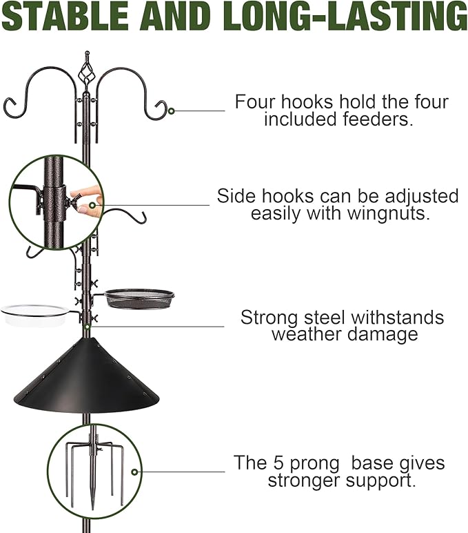 ERYTLLY Bird Feeders Bird Feeding Station Kit Bird Feeding Pole Wild Bird Feeder Hanging Kit with Squirrel Guard Baffle Suet Cage Tube Bird Feeder Planter Hanger Multi Feeder for Attracting Wild Birds-VerdiqueGarden