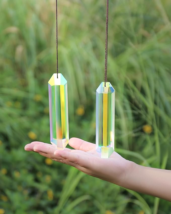 2 Pack Crystal Suncatcher, Hanging Sun Catcher Prism with String Suncatchers for Windows, Room, Outdoor, Car Mirror Garden Decor-VerdiqueGarden