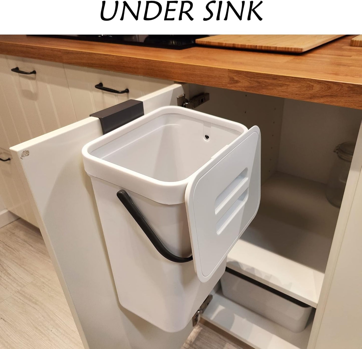 stonespace Hanging Trash Can, 3.2 Gallon/12L Small Waste Bin with Lid for Kitchen Cabinet Door or Under Sink, Bathroom Trash Bin with Lid, Food Waste Bin, 1 Pack White-VerdiqueGarden