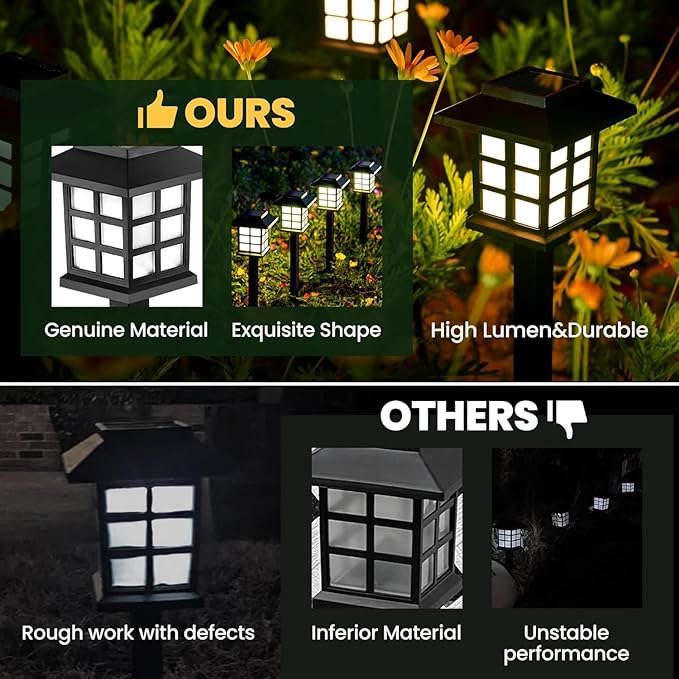 GIGALUMI Solar Outdoor Lights，6 Pack LED Solar Lights Outdoor Waterproof, Solar Walkway Lights Maintain 10 Hours of Lighting for Your Garden, Landscape, Path, Yard, Patio, Driveway-VerdiqueGarden