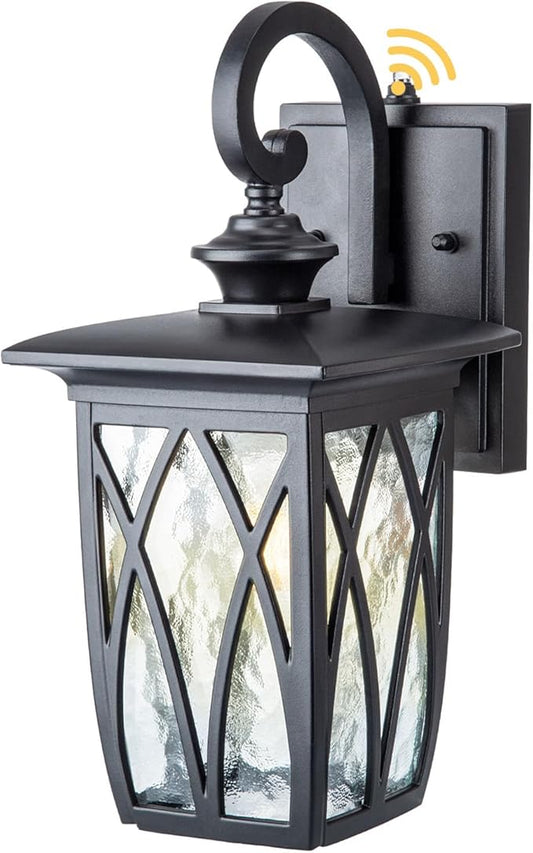 JYZ Dusk to Dawn Outdoor Wall Lantern, Craftsman Style Exterior Sconce Light with Water Ripple Glass, Traditional Porch Light Fixture Wall Mount Lamp for Front Porch Doorway Garage Patio Garden-VerdiqueGarden