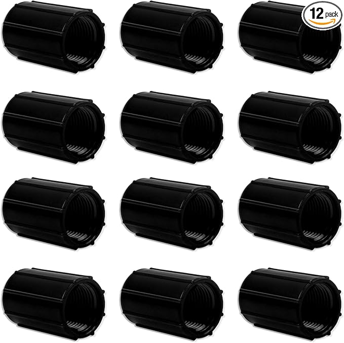 12 Pcs 1/2 Inch Female Threaded PVC Fitting Black PVC Female Adapter Pipe Fittings Drip Irrigation System for Irrigation Pipes Riser Extension (Black)-VerdiqueGarden