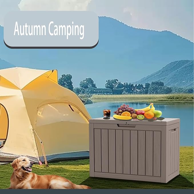 45 Gallon Outdoor Storage Box Waterproof Lockable Resin Deck Box Large, Patio Storage Bin for Pool Accessories Cushion Furniture, Garden Tools, UV-Resistant Outside Delivery Light Coffee-VerdiqueGarden