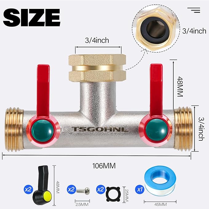 Hose Splitter, 180 Degree T Type Water Hose Splitter, Faucet Splitter 2 way 3/4" GHT Thickened Hexagonal Water Inlet with 2 More Extension Handles-VerdiqueGarden