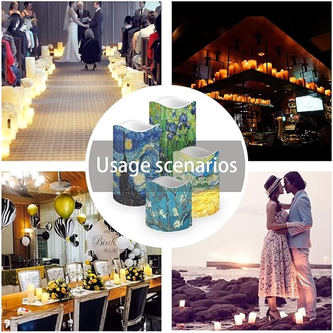 Ystardream Oil Painting Flameless Candles Plastic Moving Flickering LED Candles with Remote Color Changing & Timer,4 Packs-VerdiqueGarden