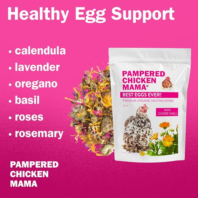 Pampered Chicken Mama Best Eggs Ever! Nesting Herbs for Chickens (4 Pounds) for Chicken Nesting Boxes Calcium Supplement for Chickens | Chicken Feed Supplies, Hen Treats for Coops (4 Bags)-VerdiqueGarden