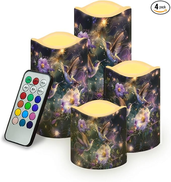 Ystardream LED Candle Set of 4 with Remote Control, Multicolor, Modern, Battery Operated, Tabletop, Indoor, 4/8H Timer, 12 Colors, 5.7 Inches Tall-VerdiqueGarden