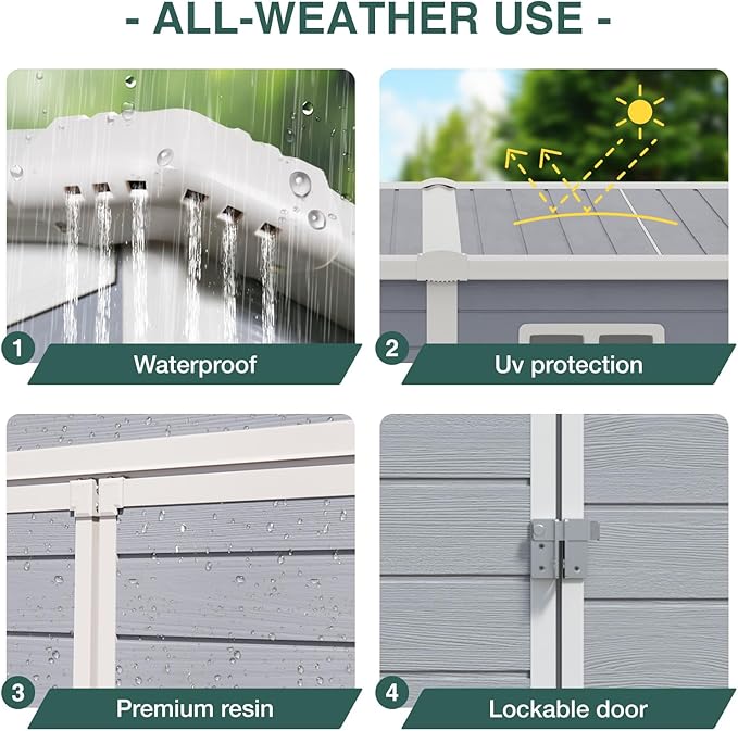 Storage Shed Plastic Outdoor Storage Shed Waterproof Container House with Lockable Door and Transparent Window for Garden, Lawn, Backyard, Patio (6x8FT)-VerdiqueGarden