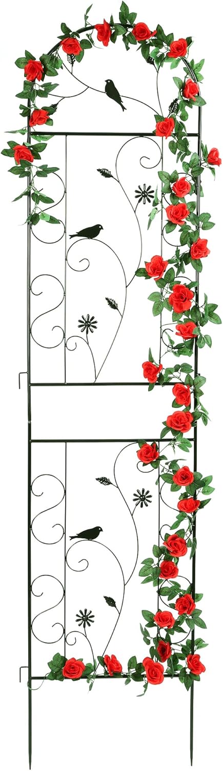 Metal Garden Trellis for Climbing Plants, 86.5" x 19.7" metal plant trellis outdoor, Black Iron Garden Trellis, Clematis Rrellis Outdoor, Arched Outdoor Decoration suitable for courtyards, lawns, gard-VerdiqueGarden