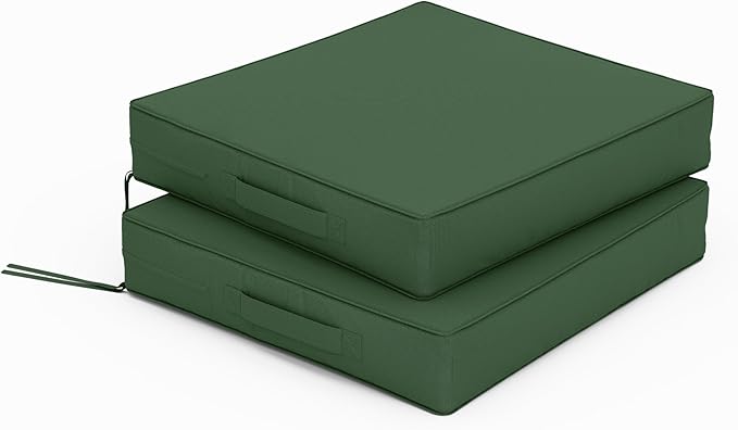 Patio Chair Cushions 17 X 16 X 3 Inch Waterproof Outdoor Seat Cushions for Patio Furniture, Outdoor Sofa Couch Pads with Ties & Handle, Set of 2, Green-VerdiqueGarden