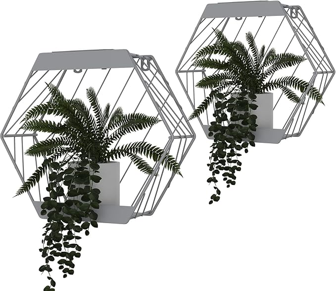 Grand patio Outdoor Leiden LED Solar Hexagon Wall Sconce Planter, with Dusk to Dawn Sensor Decor Wall Lighting for Garage Doorway Patio Yard, Cement Grey(S-Linear)-VerdiqueGarden