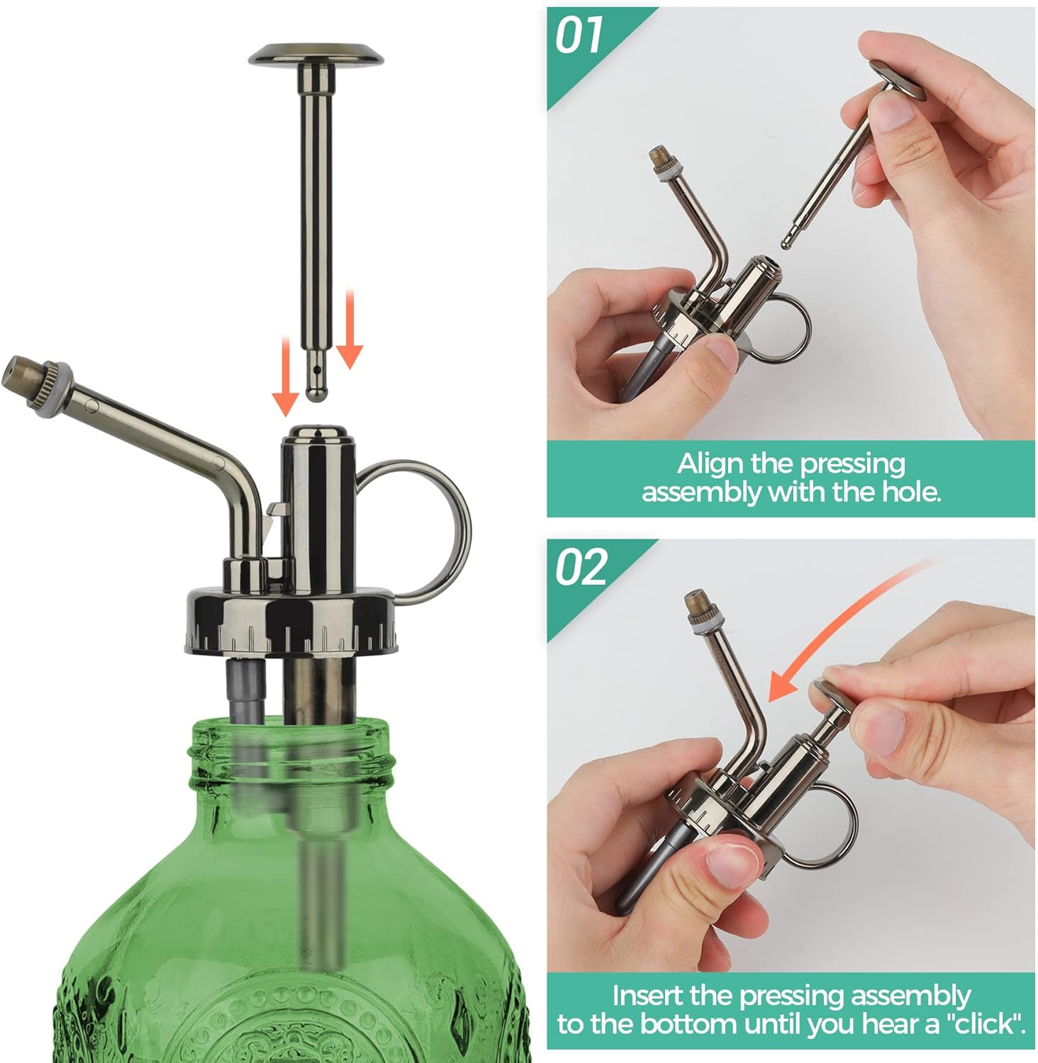 T4U Glass Plant Mister 200ML, Vintage Spray Bottle with Top Pump, Fine Mist Garden Flower Sprayer Small Decorative Spritzer Watering Can Gift for Indoor Outdoor Succulent House Plant (Green)-VerdiqueGarden